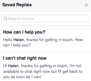 facebook page saved replies