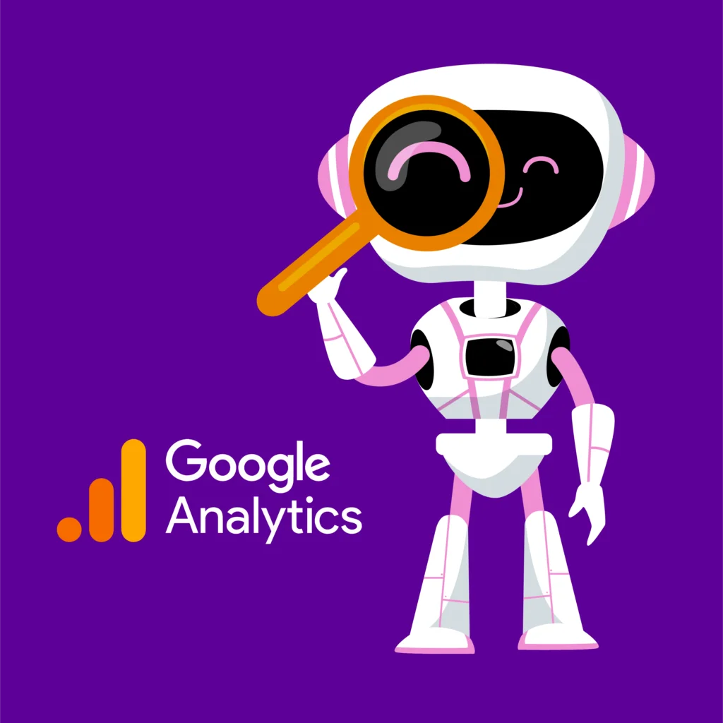 Neti the netinspire robot with GA4 logo Google Analytics